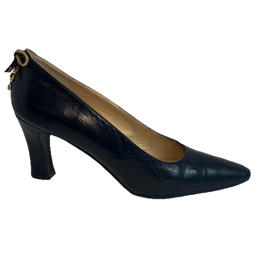 Vintage Stuart Whitman Dark Navy Blue Heels Laced Up Back Womens Size 6.5 AA